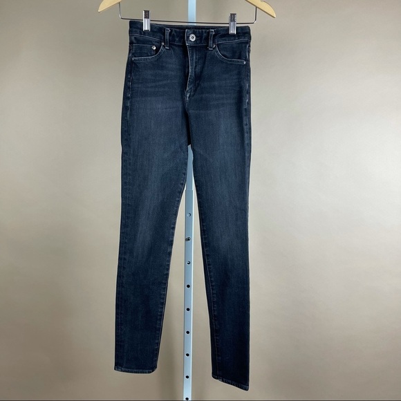 H&M High Waist 360 Stretch Size 26 Skinny Jeans Grunge Dark Wash - Picture 1 of 7